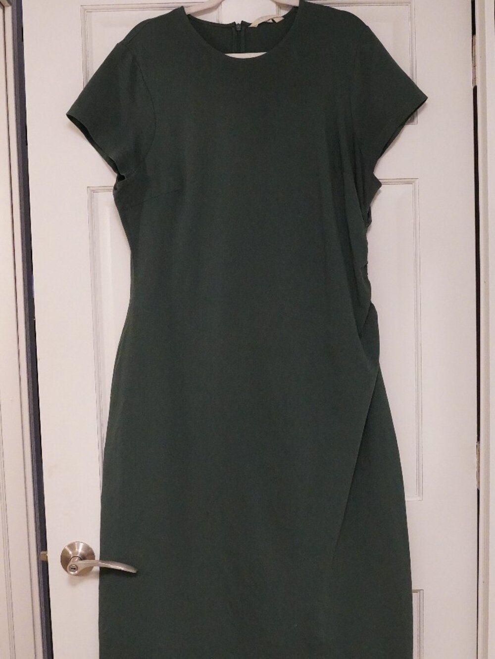 Boden Green Sheath Dress US 20-22R Rouched Side Short Sleeve
